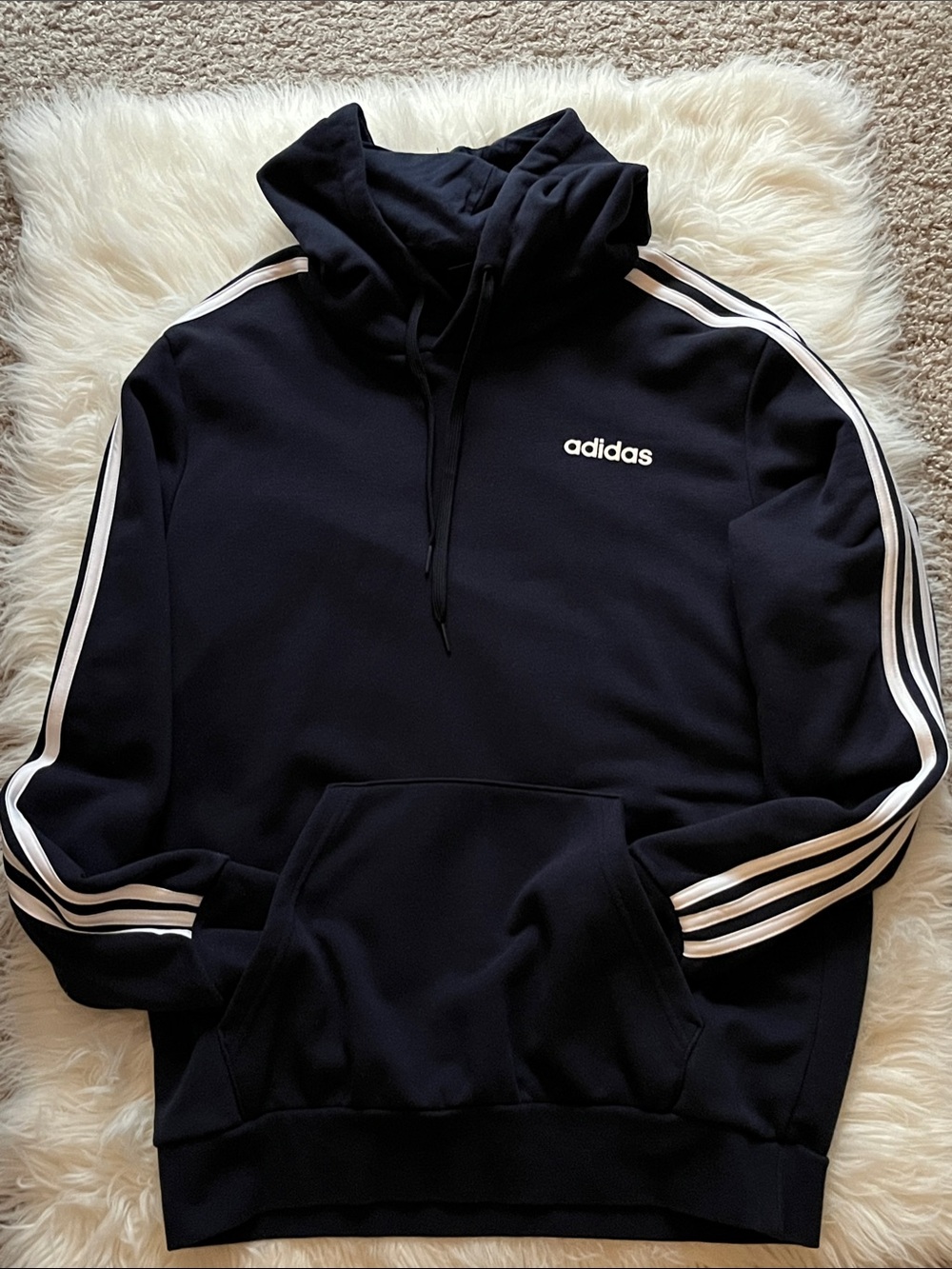 adidas Blue Hoodie with White 3-Stripes